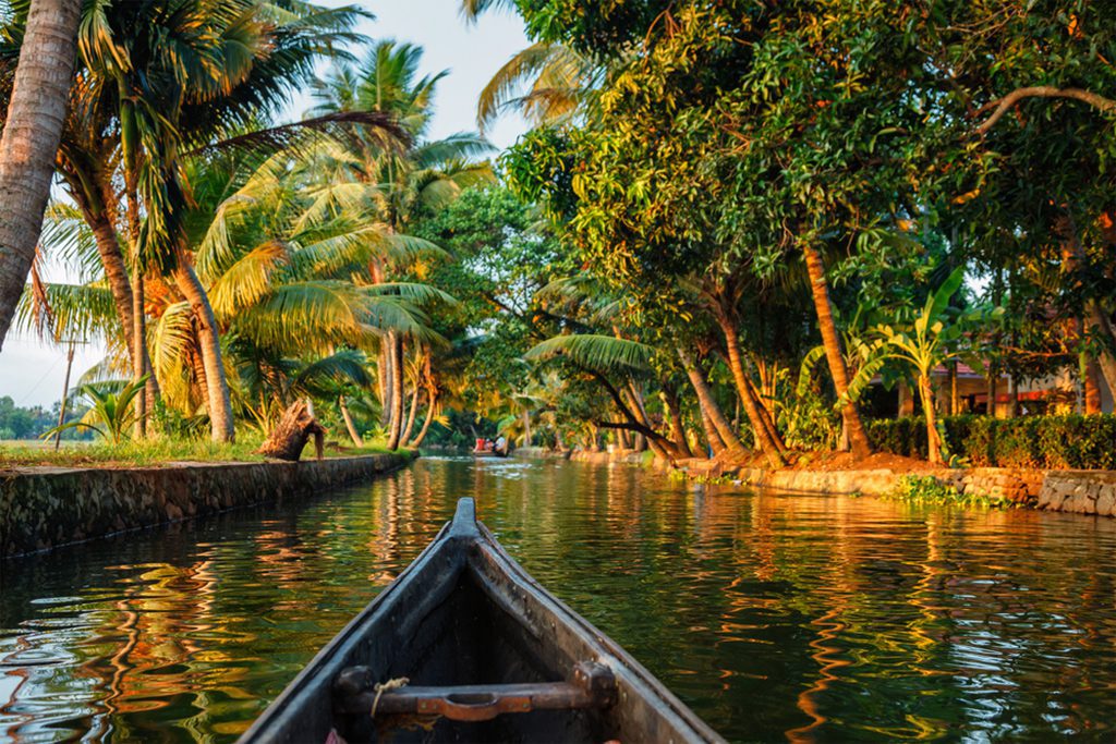 Canoe boat in the scenic Kerala backwaters, India