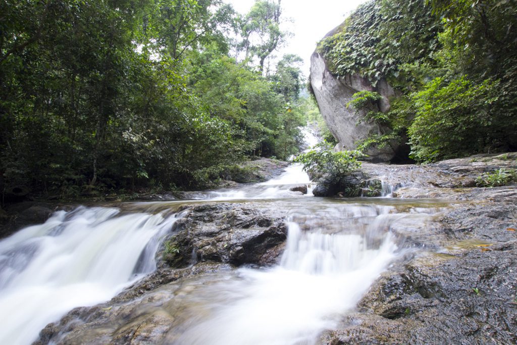 Waterfall in Gunung Ledang, Malaysia, captured with slow and fast shutter speed.