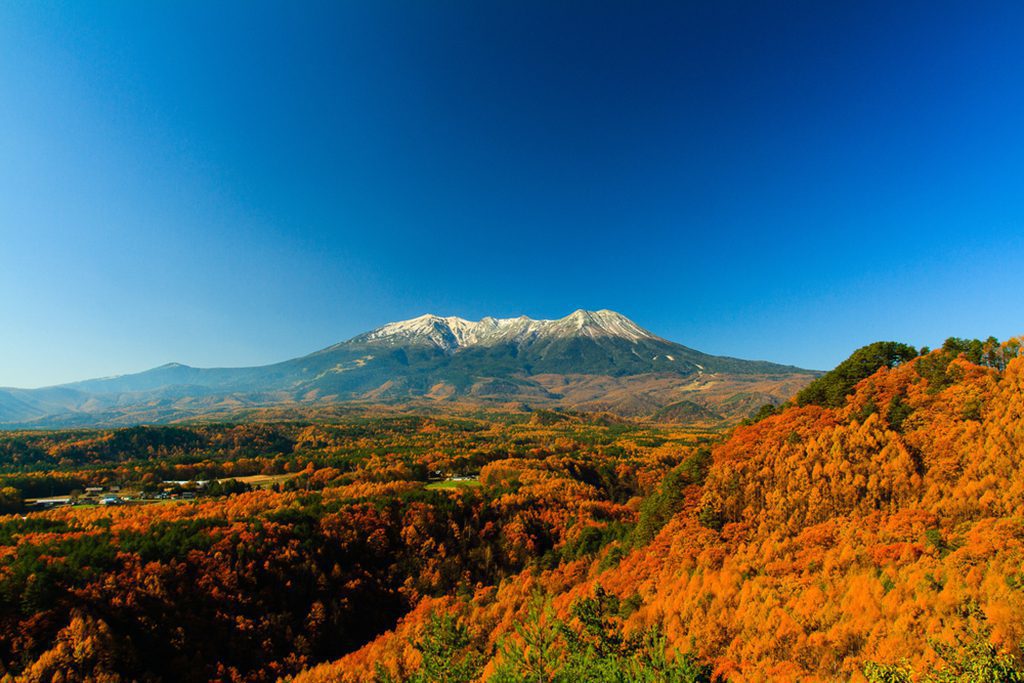 Mount Ontake with autumn leaves, Nagano Prefecture, Japan