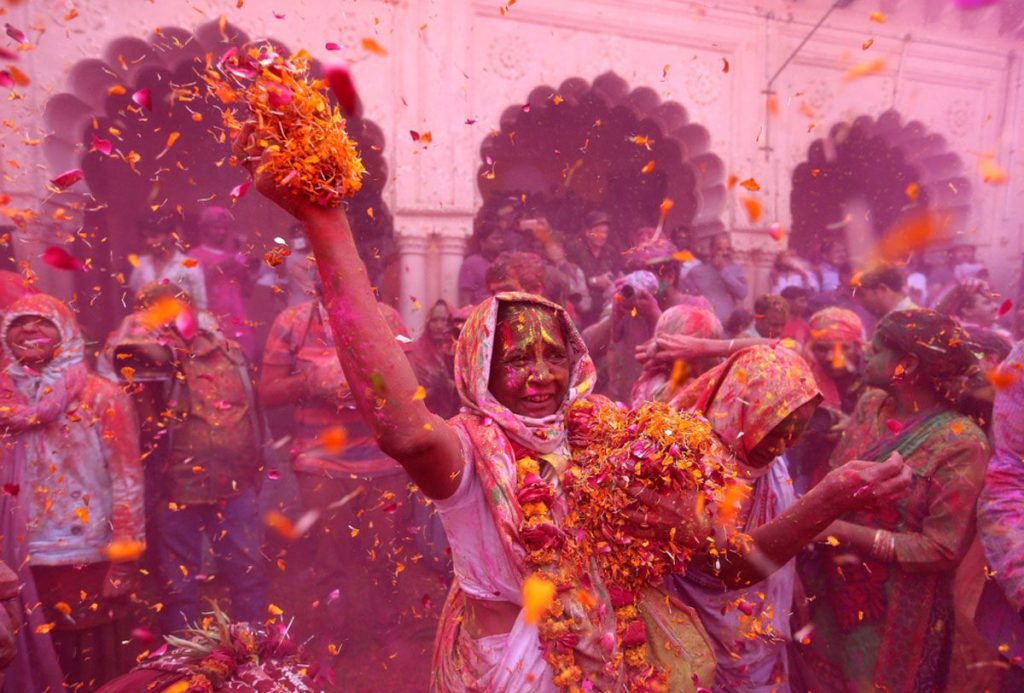 Colorful Holi celebration in Rajasthan, India, during the Hindu festival of colors