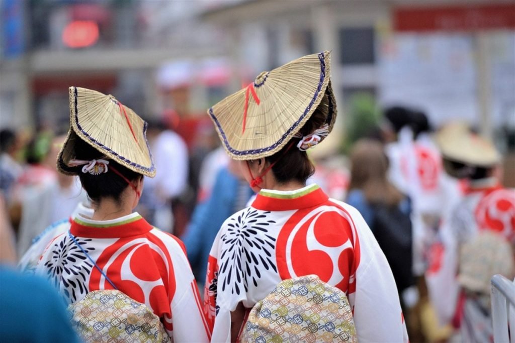 Colorful Japanese festival showcasing traditional costumes