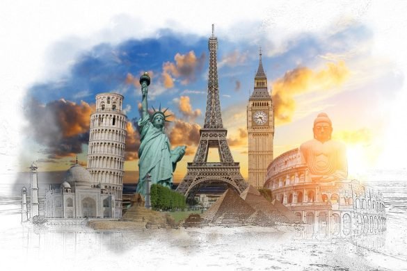 Best Places in the World to Visit in August and September - Hand-Drawn Effect of Famous Landmarks.