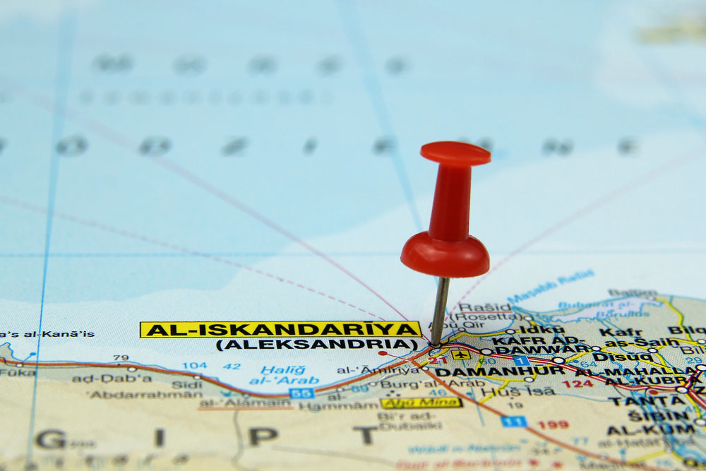 Push pinpointing at Alexandria, Egypt - beach resorts in Alexandria Egypt